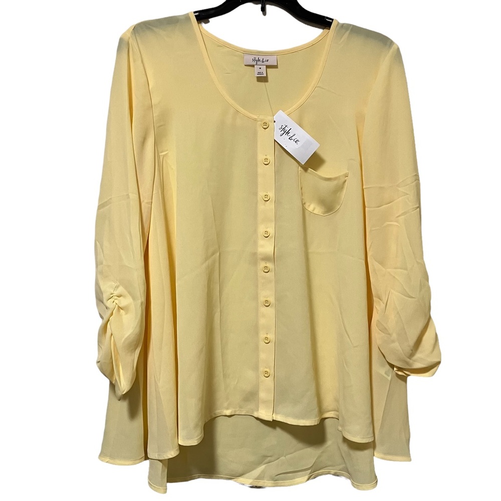 NWT Style & Co Yellow Breeze Button Down Blouse
